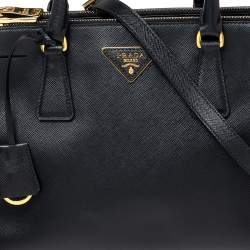Pre Owned Prada Black Saffiano Lux Leather Small Double Zip Tote