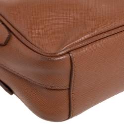 Pre Owned Prada Brown Saffiano Lux Leather Double Zip Camera Crossbody Bag