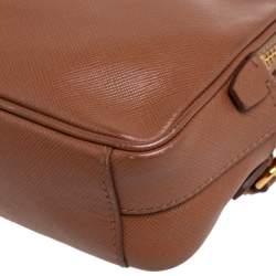 Pre Owned Prada Brown Saffiano Lux Leather Double Zip Camera Crossbody Bag