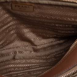 Pre Owned Prada Brown Saffiano Lux Leather Double Zip Camera Crossbody Bag