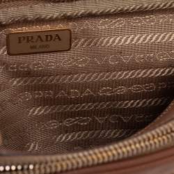 Pre Owned Prada Brown Saffiano Lux Leather Double Zip Camera Crossbody Bag