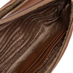 Pre Owned Prada Brown Saffiano Lux Leather Double Zip Camera Crossbody Bag