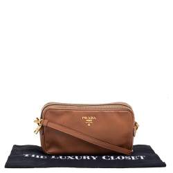 Pre Owned Prada Brown Saffiano Lux Leather Double Zip Camera Crossbody Bag