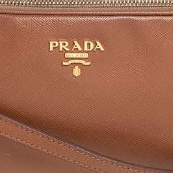 Pre Owned Prada Brown Saffiano Lux Leather Double Zip Camera Crossbody Bag