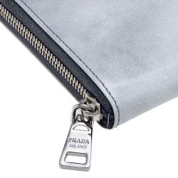 Pre Owned Prada Grey Glossy Leather Zip Around Wallet