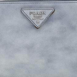 Pre Owned Prada Grey Glossy Leather Zip Around Wallet