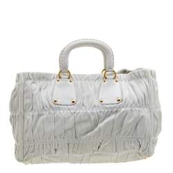 Pre Owned Prada White Gaufre Leather Tote