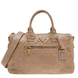 Pre Owned Prada Light Brown Leather Shopper Tote