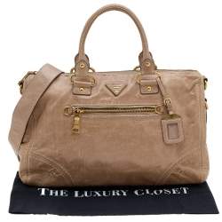 Pre Owned Prada Light Brown Leather Shopper Tote