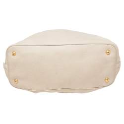 Pre Owned Prada Pearl White Vitello Daino Leather Side Zip Tote