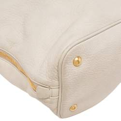 Pre Owned Prada Pearl White Vitello Daino Leather Side Zip Tote