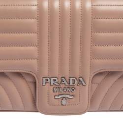 Pre Owned Prada Beige Diagramme Leather Flap Crossbody Bag 
