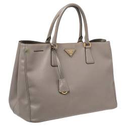 Pre Owned Prada Grey Saffiano Lux Leather Open Galleria Tote