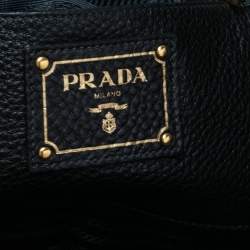 Pre Owned Prada Black Vitello Daino Leather Middle Zip Tote