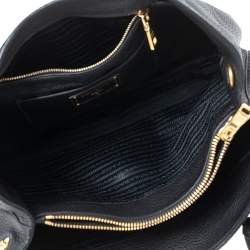 Pre Owned Prada Black Vitello Daino Leather Middle Zip Tote