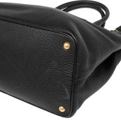 Pre Owned Prada Black Vitello Daino Leather Middle Zip Tote