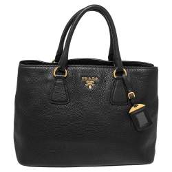 Pre Owned Prada Black Vitello Daino Leather Middle Zip Tote
