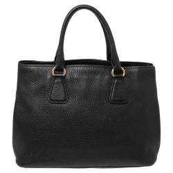 Pre Owned Prada Black Vitello Daino Leather Middle Zip Tote