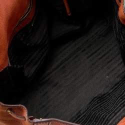 Pre Owned Prada Rust Orange Leather Antique Buckle Flap Satchel