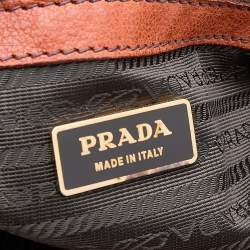 Pre Owned Prada Rust Orange Leather Antique Buckle Flap Satchel