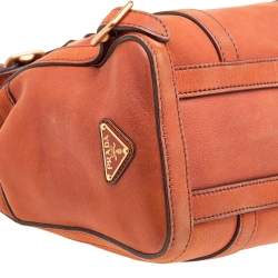 Pre Owned Prada Rust Orange Leather Antique Buckle Flap Satchel