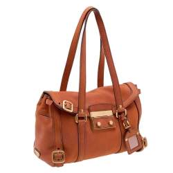 Pre Owned Prada Rust Orange Leather Antique Buckle Flap Satchel