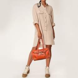 Pre Owned Prada Rust Orange Leather Antique Buckle Flap Satchel