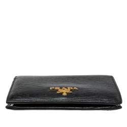 Pre Owned Prada Black Vitello Move Leather Logo Bifold Compact Wallet