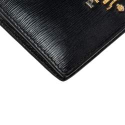 Pre Owned Prada Black Vitello Move Leather Logo Bifold Compact Wallet