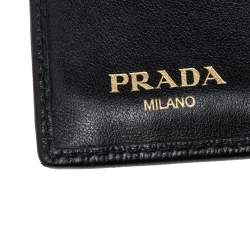 Pre Owned Prada Black Vitello Move Leather Logo Bifold Compact Wallet