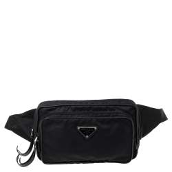 Pre Owned Prada Black Nylon Logo Plague Belt Bag