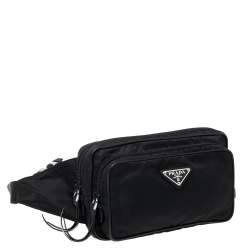 Pre Owned Prada Black Nylon Logo Plague Belt Bag