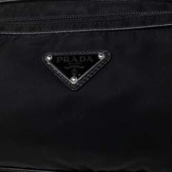 Pre Owned Prada Black Nylon Logo Plague Belt Bag