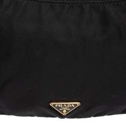 Pre Owned Prada Black Nylon and Leather Logo Plague Pochette Bag