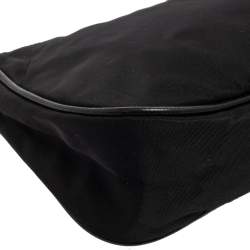 Pre Owned Prada Black Nylon and Leather Logo Plague Pochette Bag