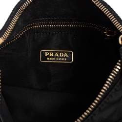 Pre Owned Prada Black Nylon and Leather Logo Plague Pochette Bag
