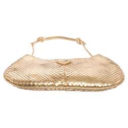 Pre Owned Prada Gold Snakeskin Chain Clutch Bag