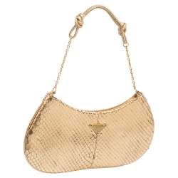 Pre Owned Prada Gold Snakeskin Chain Clutch Bag