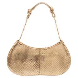 Pre Owned Prada Gold Snakeskin Chain Clutch Bag