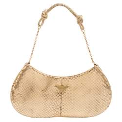 Pre Owned Prada Gold Snakeskin Chain Clutch Bag