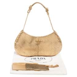 Pre Owned Prada Gold Snakeskin Chain Clutch Bag