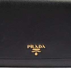 Pre Owned Prada Black Saffiano Lux Leather Flap Clutch Bag