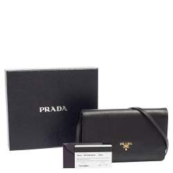 Pre Owned Prada Black Saffiano Lux Leather Flap Clutch Bag