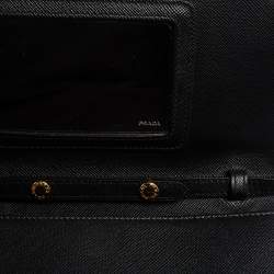 Pre Owned Prada Black Saffiano Lux Leather Flap Clutch Bag