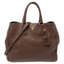 Pre Owned Prada Dark Brown Leather Tote