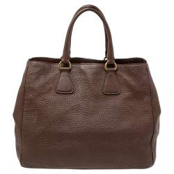 Pre Owned Prada Dark Brown Leather Tote