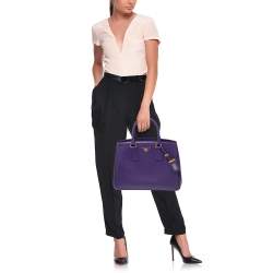 Pre Owned Prada Purple Saffiano Lux Leather Parabole Tote
