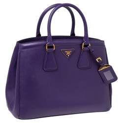 Pre Owned Prada Purple Saffiano Lux Leather Parabole Tote