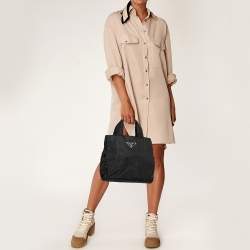 Pre Owned Prada Black Nylon Logo Tote