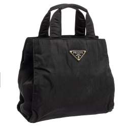Pre Owned Prada Black Nylon Logo Tote